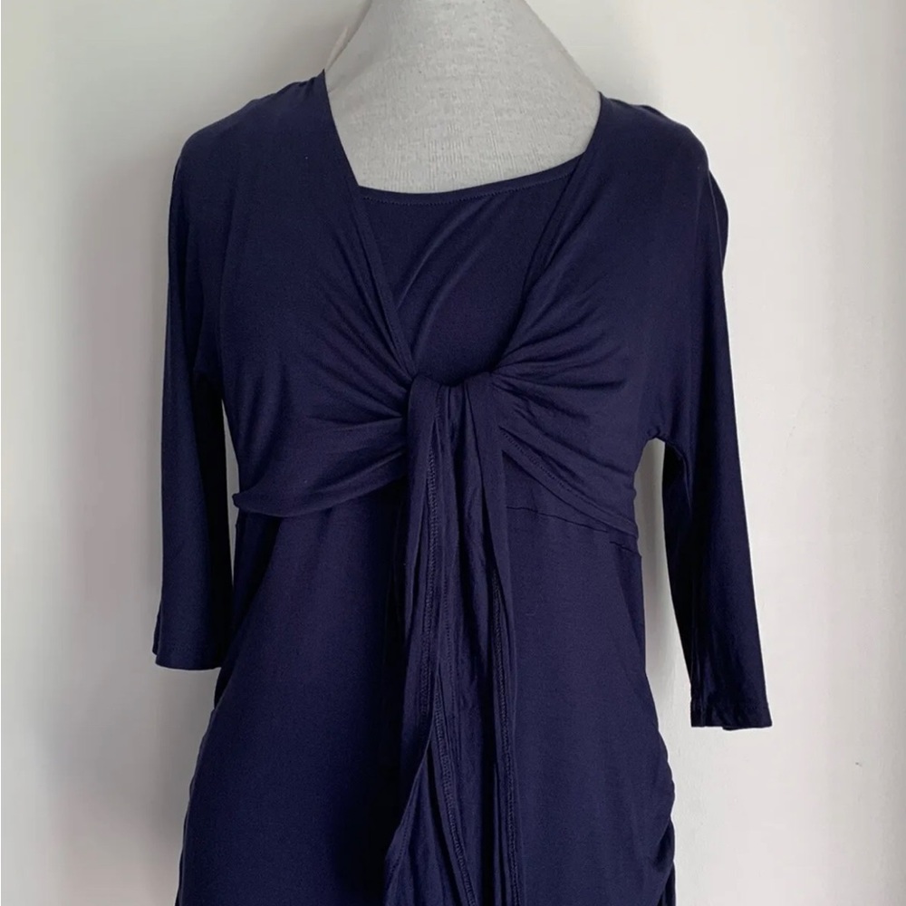 DOROTHY PERKINS Maternity Top Tie Front 3/4 Sleeves Navy Blue 2In1 UK Size 12 - Picture 2 of 11